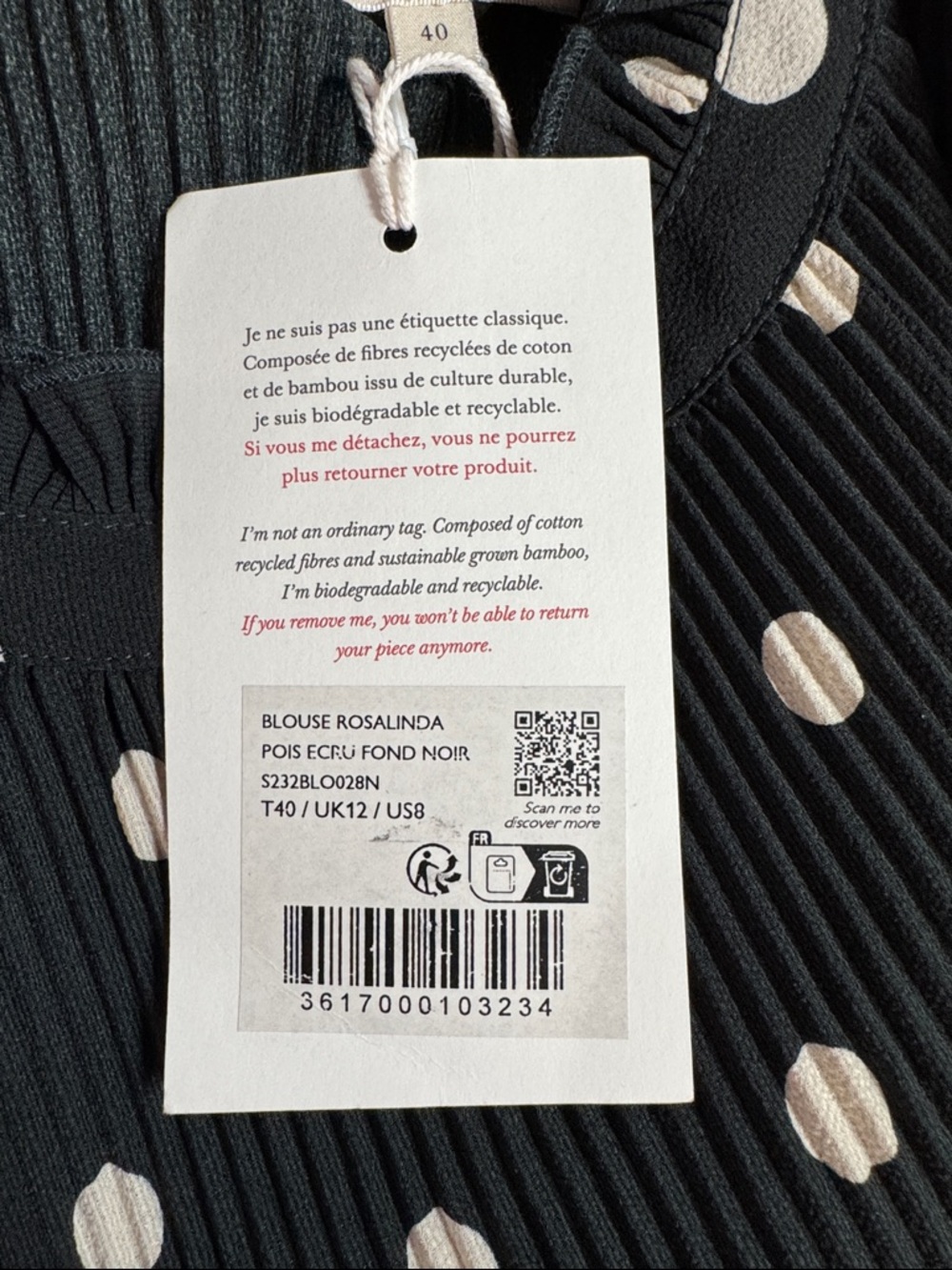 NWT Sezane Rosalinda Polka Dot Pleated Blouse - Size 8 (FR 40) - Picture 8 of 12